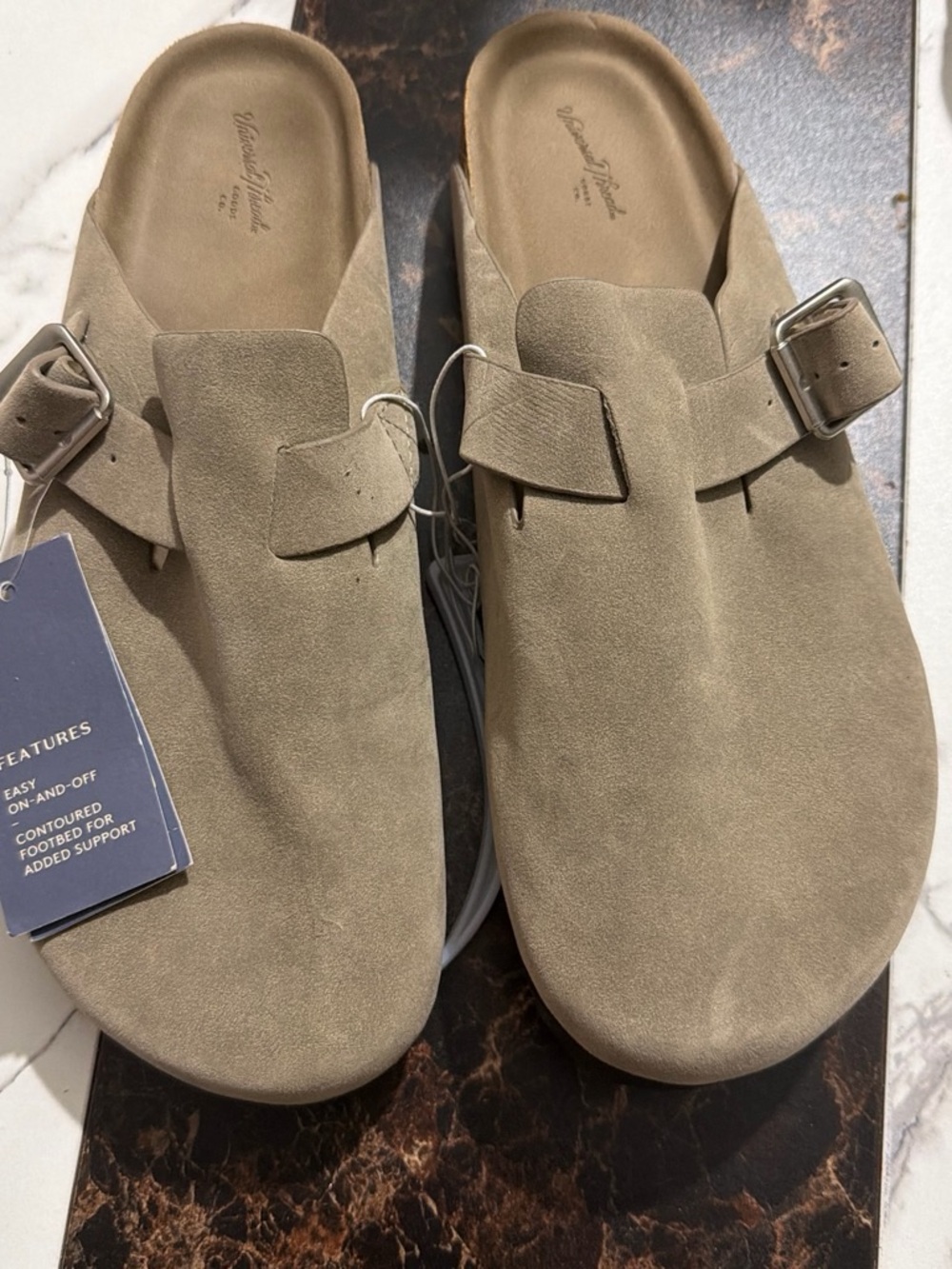 & Other Stories Taupe Suede Buckle Mules
